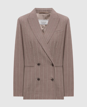 Peserico Gray double-breasted striped jacket with linen A0119900676