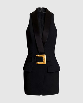 Balmain Black wool mini dress HF1R5184ME54