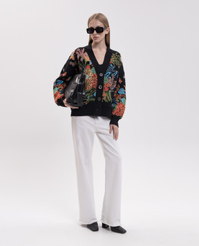 MANTERO 1902 Black wool cardigan with floral pattern 0329AJACQD00811