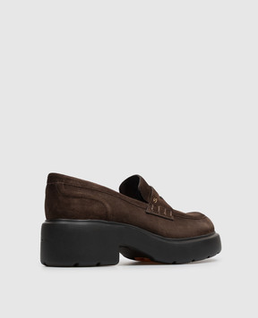Santoni Brown suede loafers with monogram WUEW71868SMOTHLW