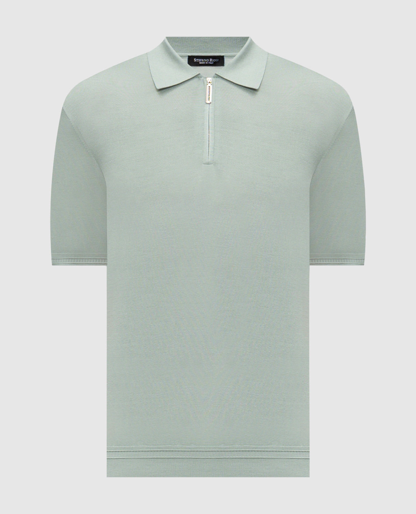 Green silk polo shirt with embroidered monogram logo