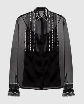 Ermanno Scervino Black silk blouse with contrast embroidery D492K350CSAPORG