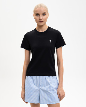 Ami Paris Black T-shirt with embroidered emblem FTS347724