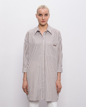 Brunello Cucinelli Brown elongated shirt with striped silk MH744MR106