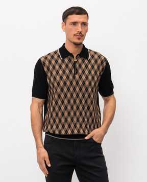 Stefano Ricci Black polo shirt with silk in a contrasting pattern K414017P31F26268
