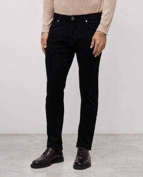 Enrico Mandelli Black jeans with logo patch MMJM015868