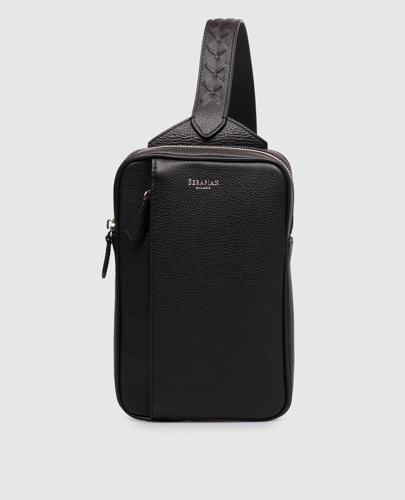 Black leather sling bag with logo