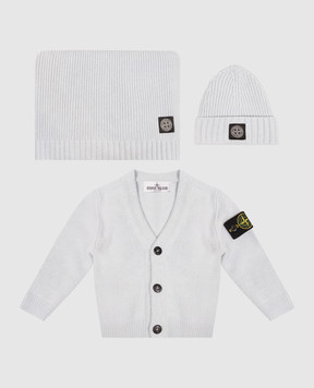 Stone Island Children's blue cardigan, hat and plaid set with wool and cashmere L2S16M200001S0M10