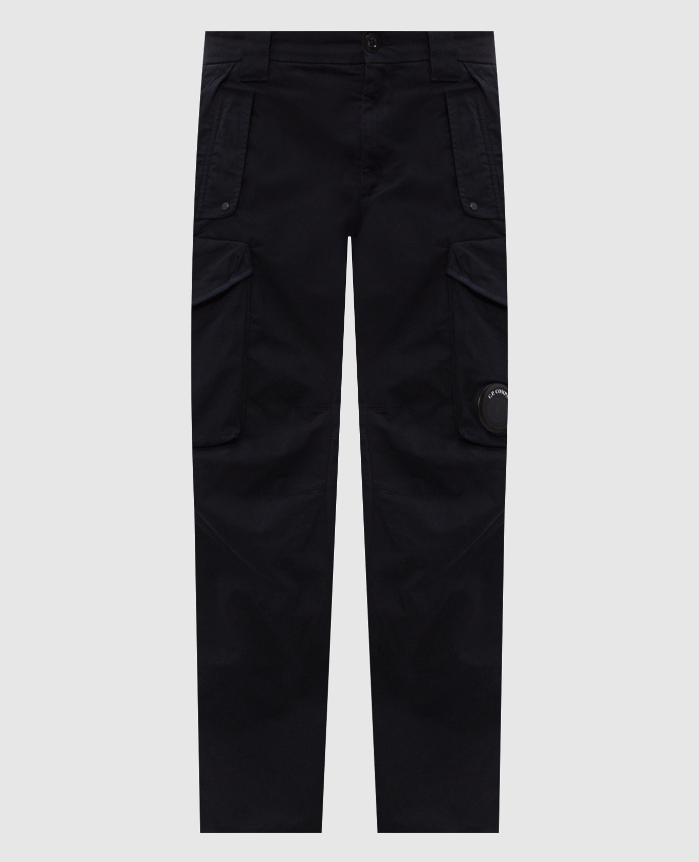 Blue cargo pants with logo patch