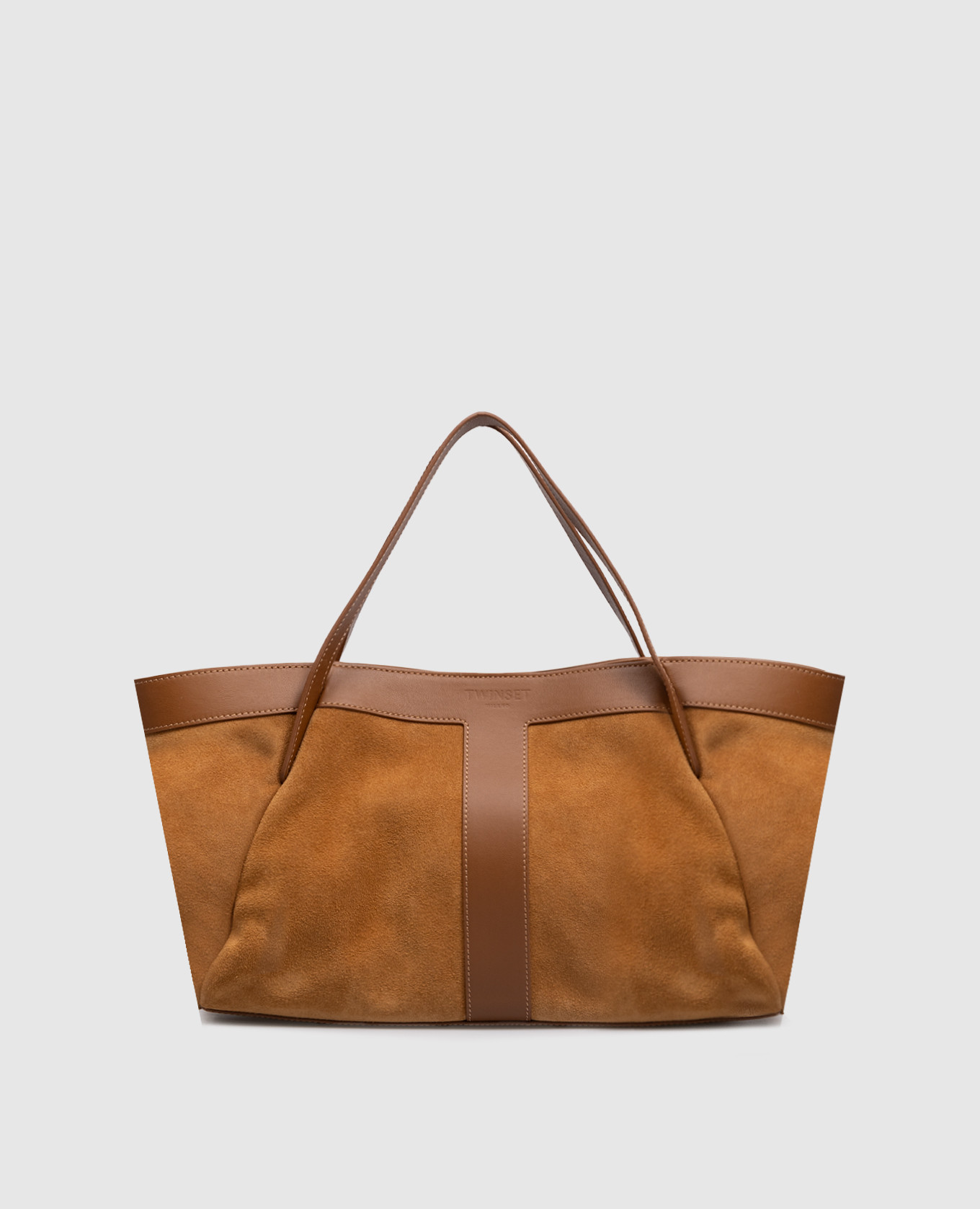 

Brown suede tote bag with logo embossing Twinset