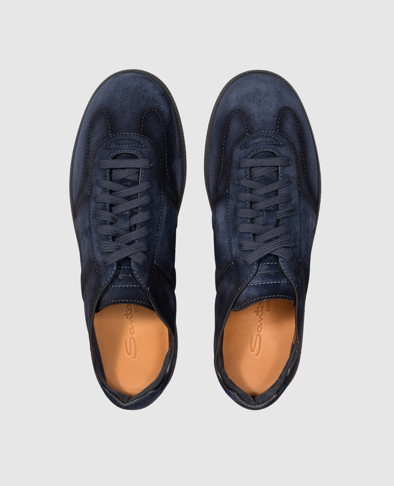 Blue suede sneakers with embossed logo Santoni 4