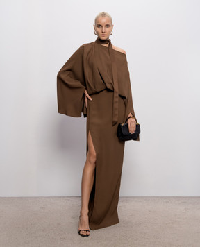Taller Marmo Brooks brown one-shoulder maxi dress PF2631