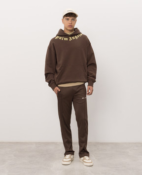 Palm Angels Brown hoodie with contrast logo print PAMBB003FL001m