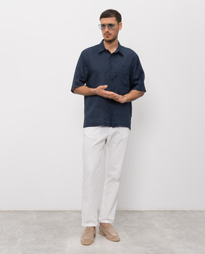 Cashmere&Whiskey Blue linen shirt with short sleeves 0335900656