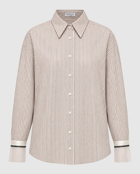 Brunello Cucinelli Ivory striped shirt with monil chain MG705M2M26