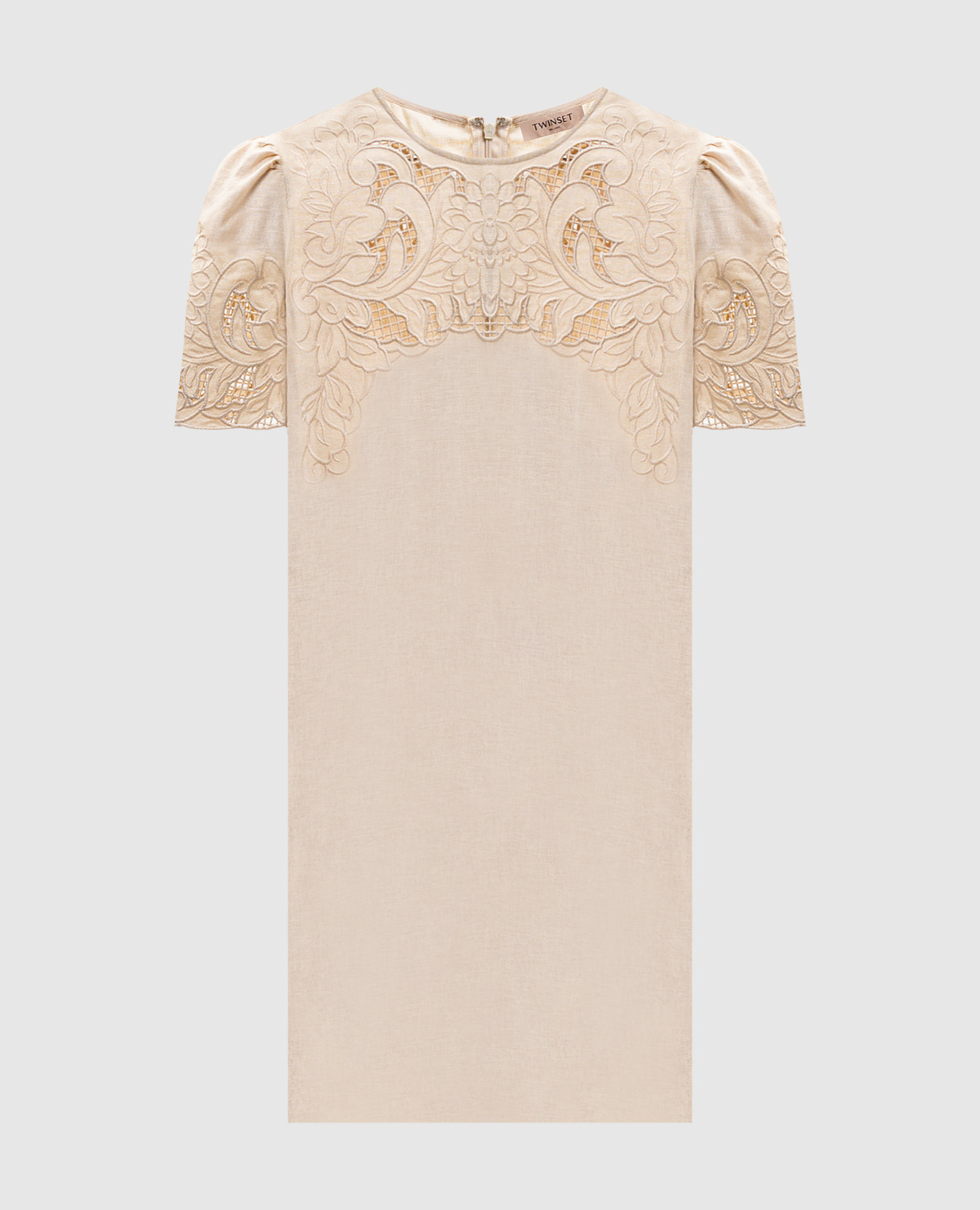 

Beige mini dress with linen Twinset