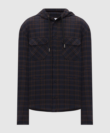 Blue checked shirt with hood