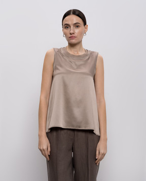 Peserico Brown silk top with monil chain A086272372E