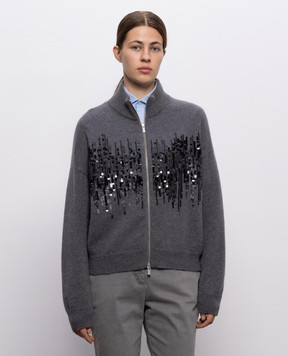 Peserico Gray wool cardigan with sequins A99836F07RL9100