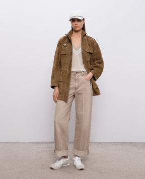 Brunello Cucinelli Beige cashmere and silk pullover with lurex M13836722