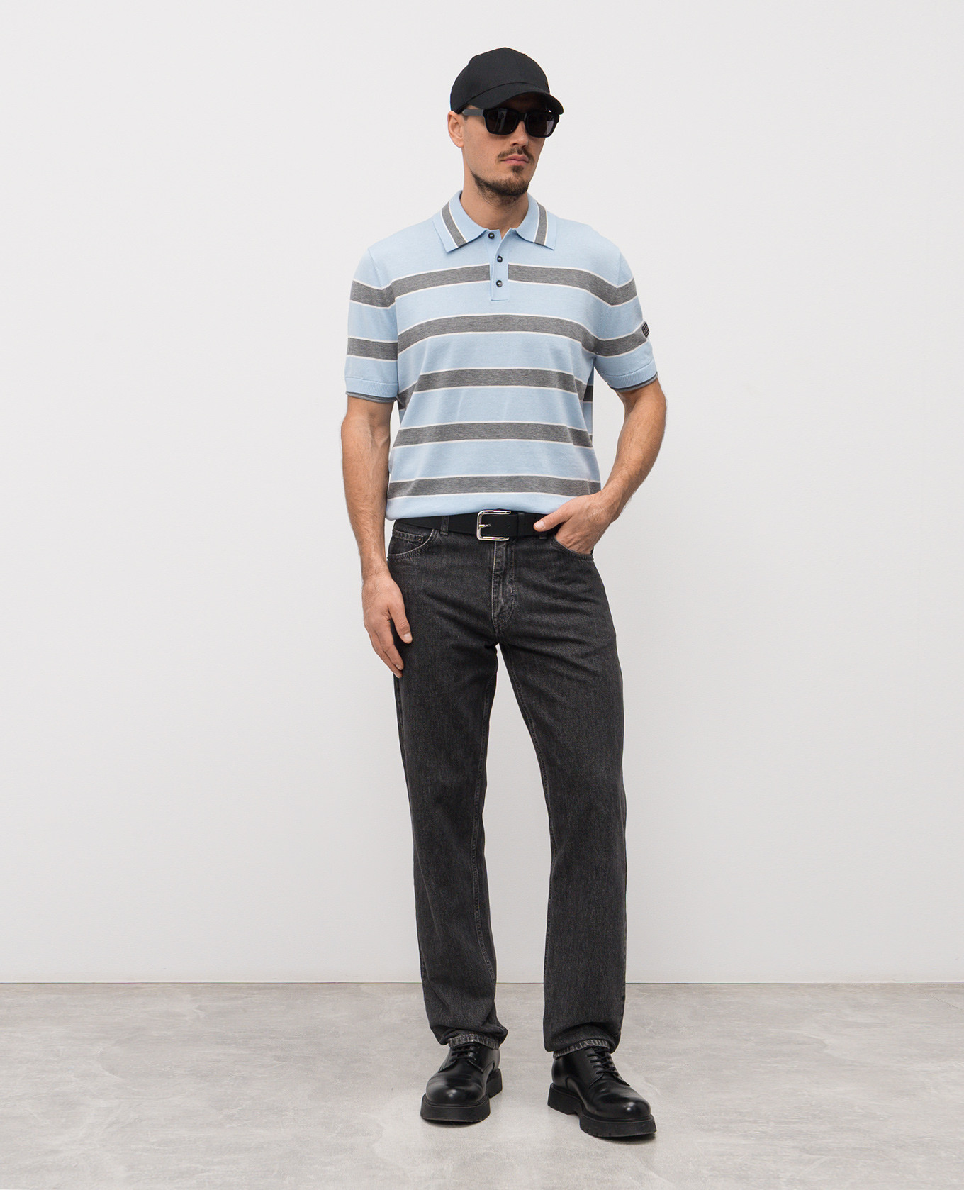 

Blue striped polo shirt Iceberg, Light blue