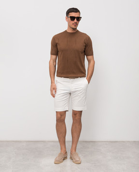 Enrico Mandelli Brown silk t-shirt with geometric pattern 3K009A5645
