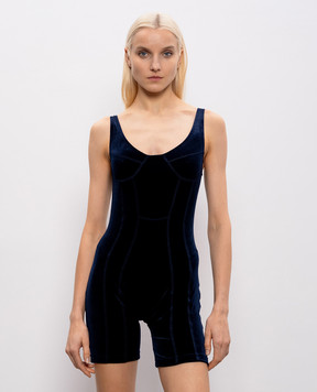 Vetements Blue velour jumpsuit with logo embroidery WE76BD410N