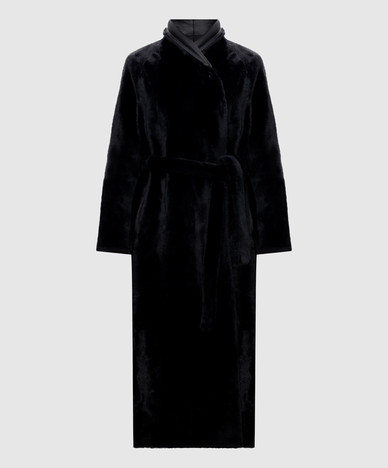 Black double-sided sheepskin coat