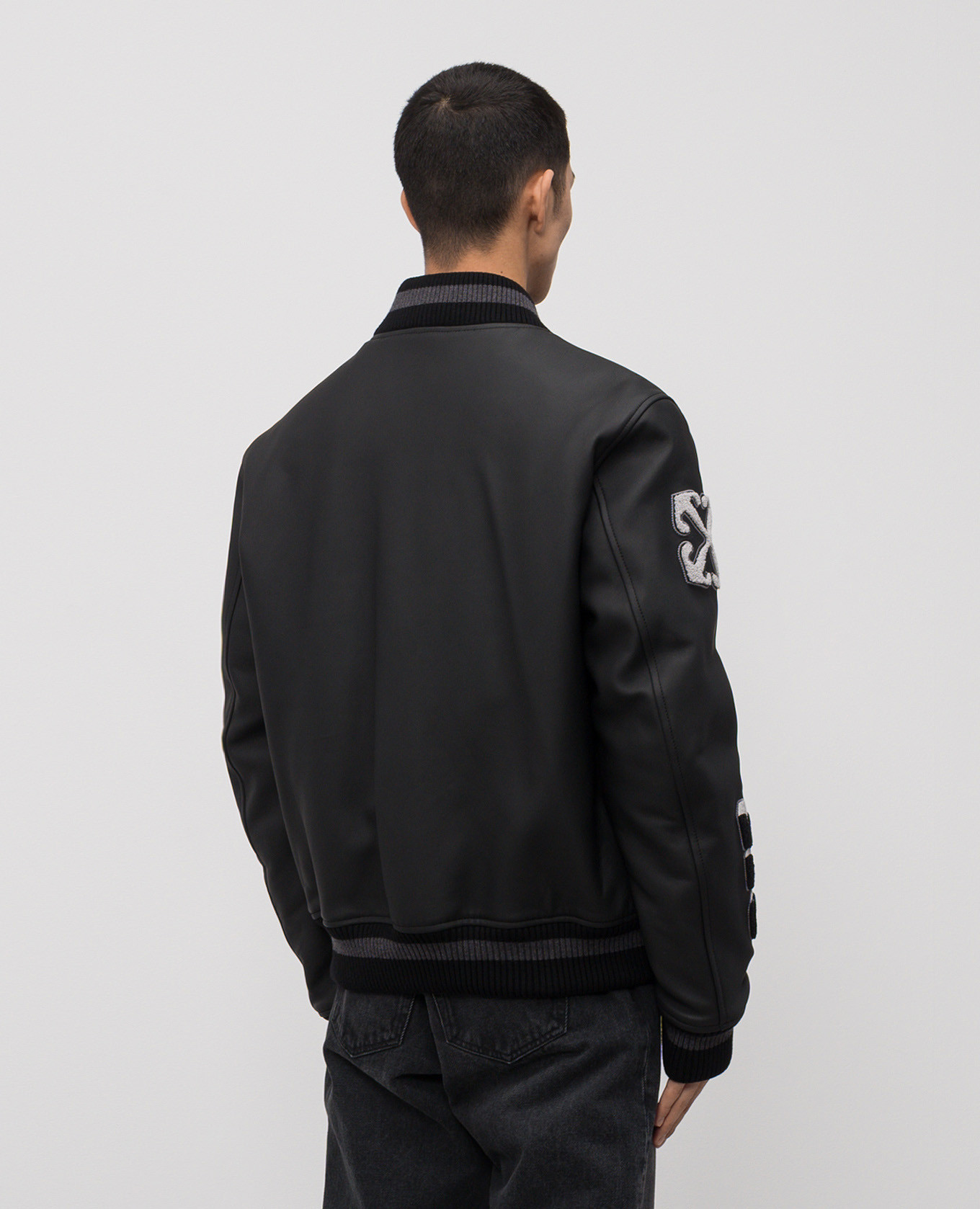 

Black leather bomber jacket with logo Off-White