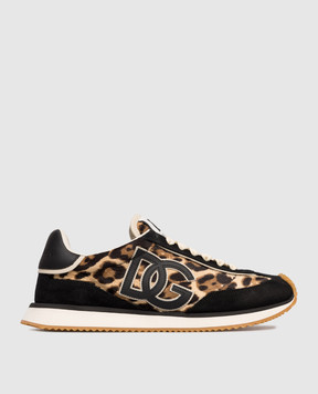 Dolce&Gabbana Brown DG Cushion Leather Sneakers in Animal Print CK2288A6B11