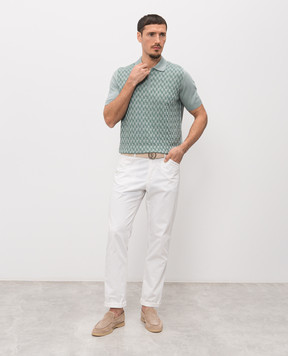 Stefano Ricci Green polo shirt with patterned silk K818110P31F26176