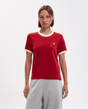 Ami Paris Red T-shirt with embroidered emblem FTS413JE0246
