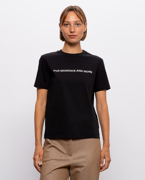 Max Mara Black T-shirt with contrasting embroidered lettering MMLEXPLOIT