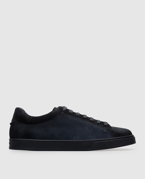 Doucal's Blue suede sneakers with textured logo DU3552SPENUF260