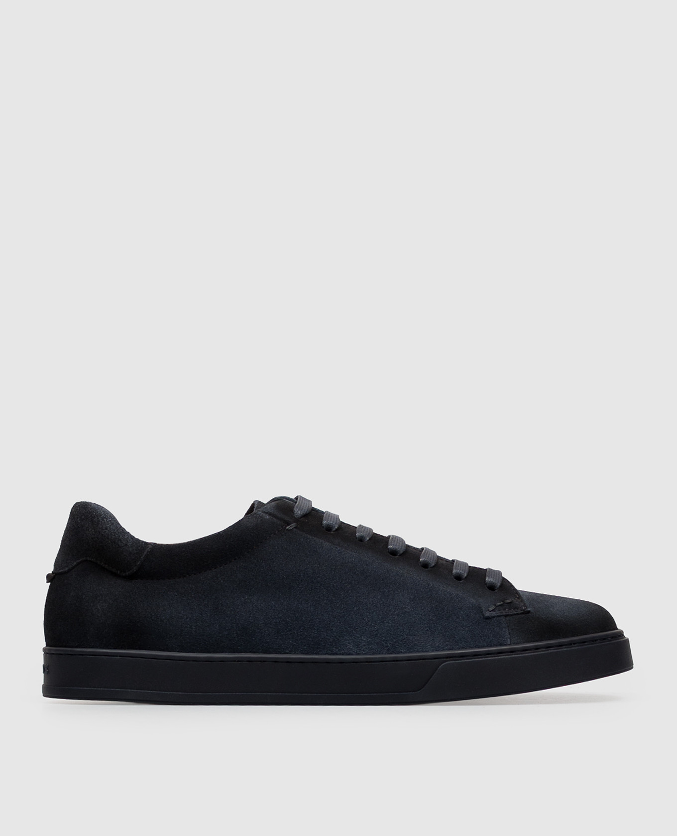 Blue suede sneakers with textured logo