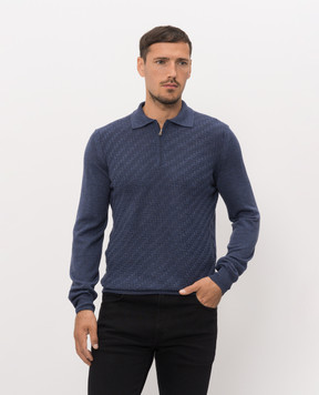 Cashmere&Whiskey Blue merino wool polo shirt with a pattern 1034