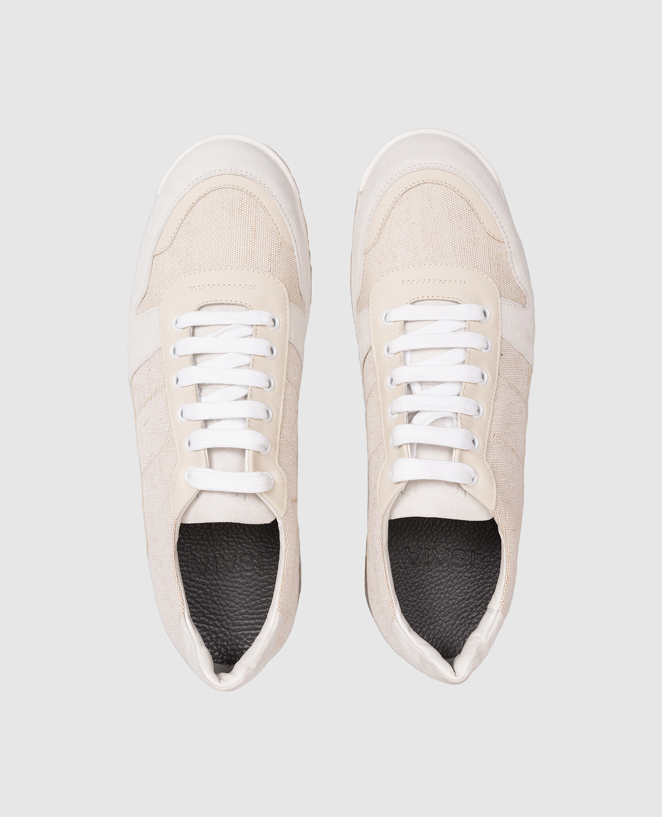Beige combination sneakers with embroidered emblem ISAIA 4