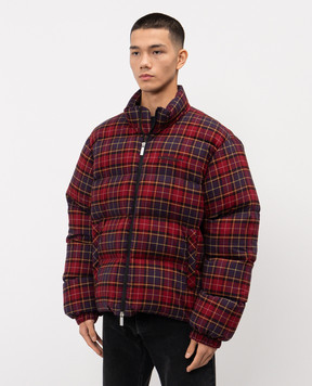 Off-White Burgundy checked down jacket with logo OMED065F25FAB001