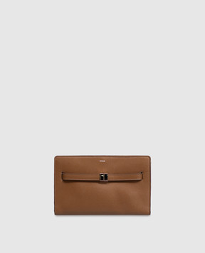 Toteme Brown leather clutch with logo print 261WAM0052LE0025