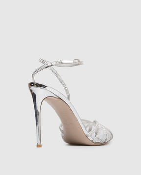 Le Silla EMBRACE silver leather sandals with crystals 2310B100RCPPMRA