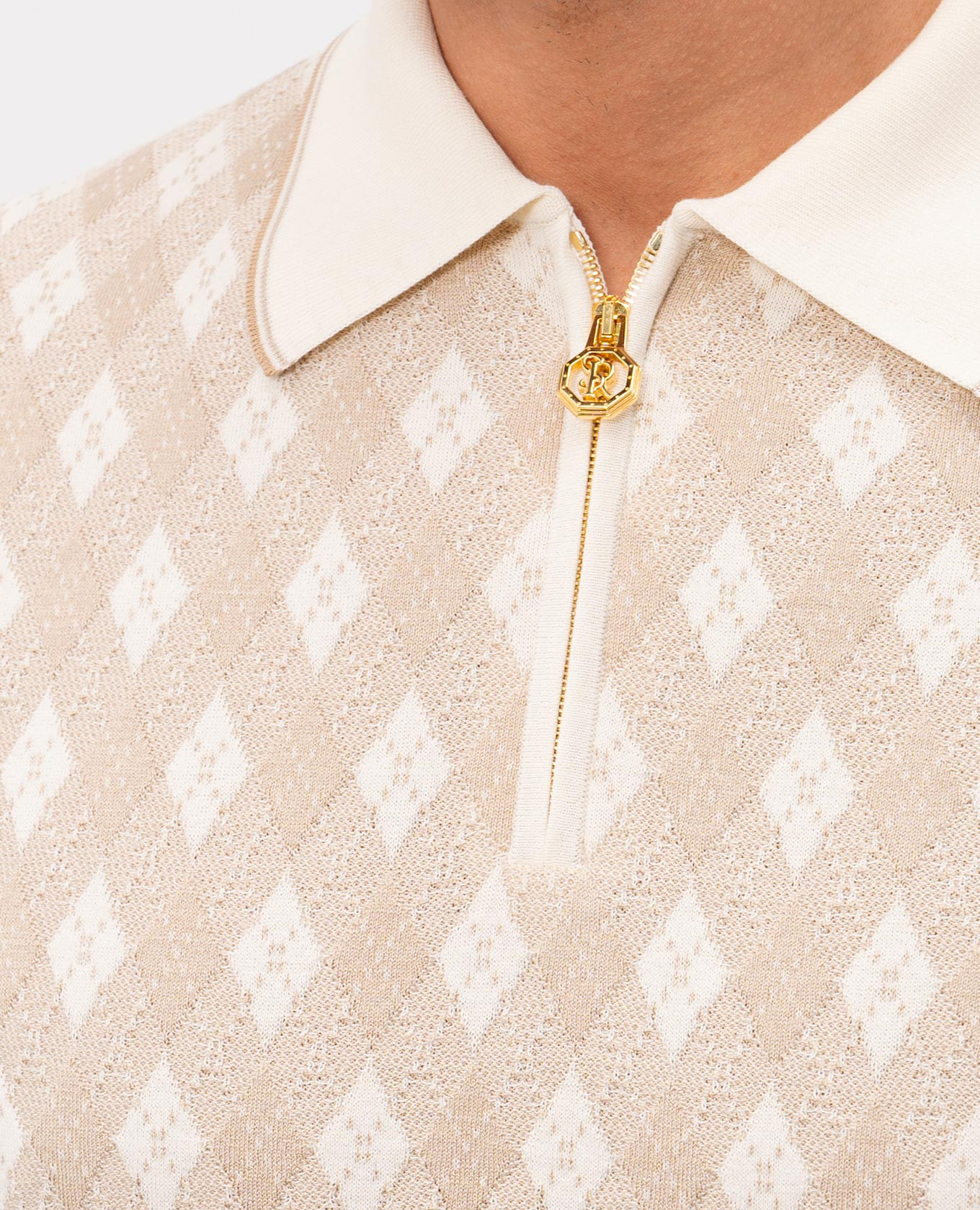 

Beige polo shirt with patterned silk Stefano Ricci