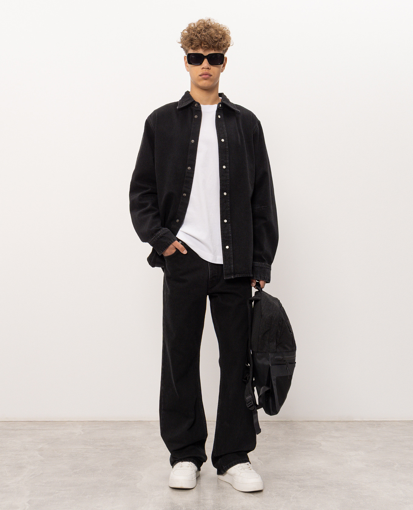 Black denim shirt with logo embroidery Off-White 2
