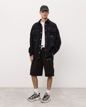 Palm Angels Black cargo shorts with logo embroidery PMCS012S26FAB002