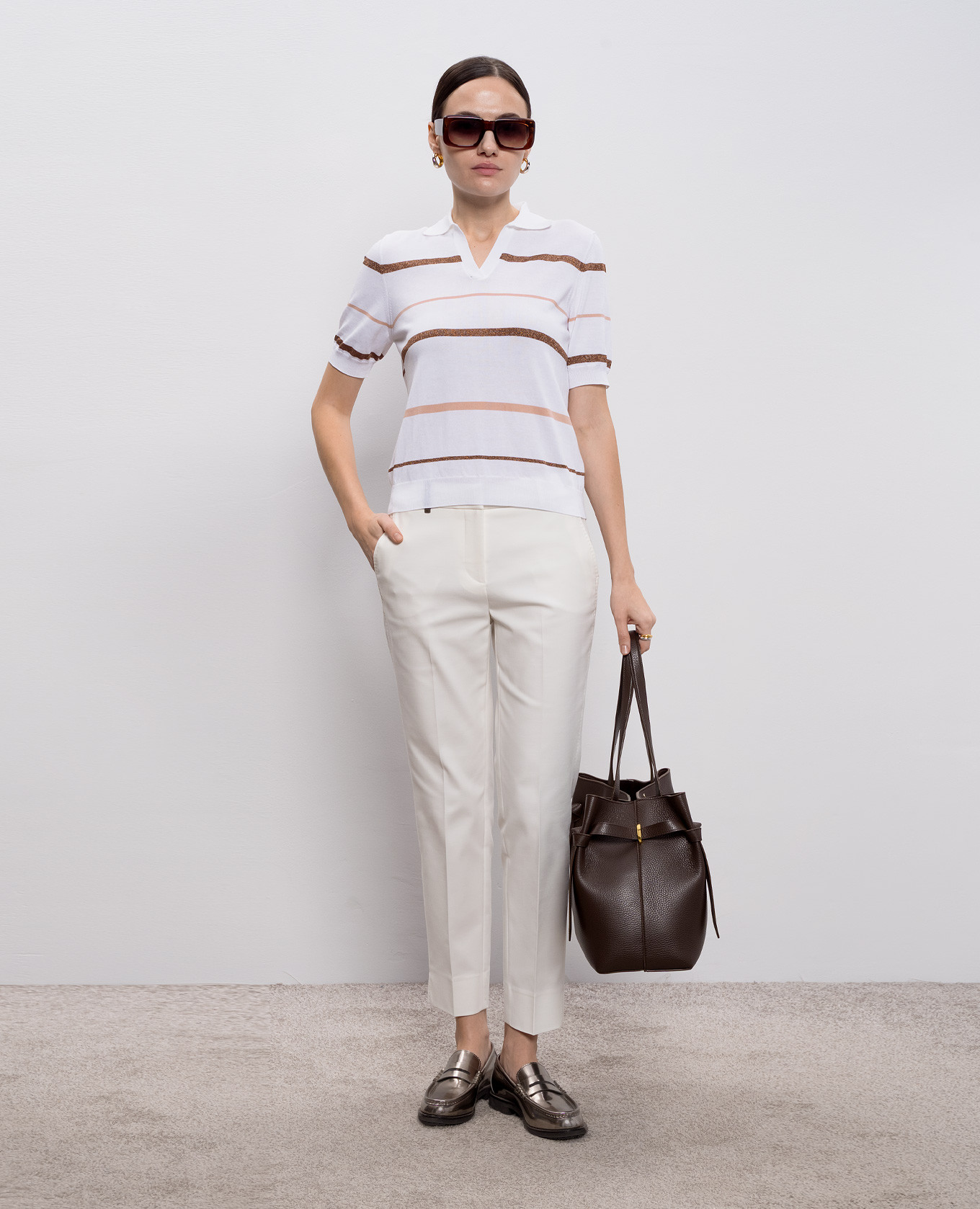 

White striped polo with lurex Peserico