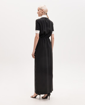 Kiton Black silk dress with contrasting trim D61330K0942H