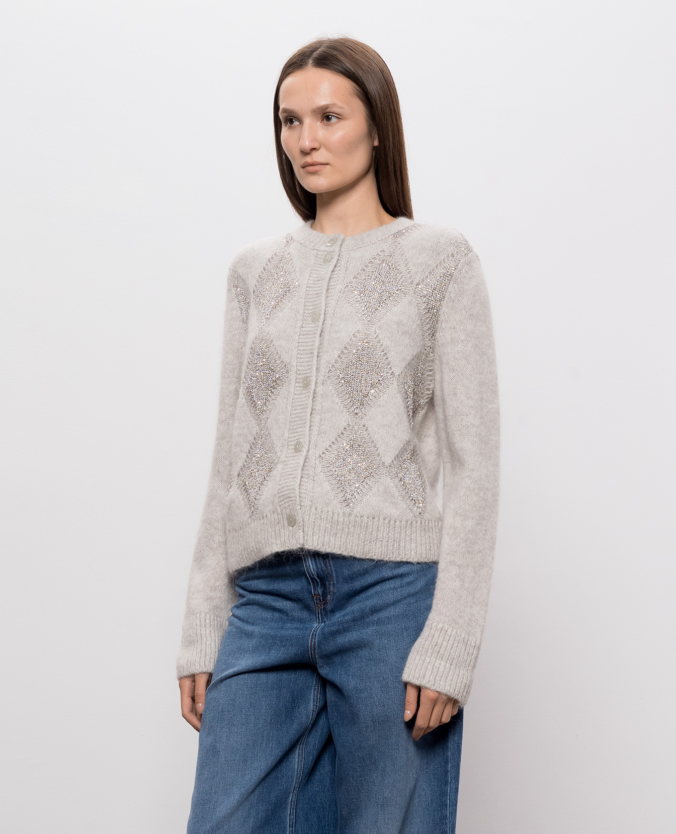 Gray cardigan with geometric pattern Twinset 3