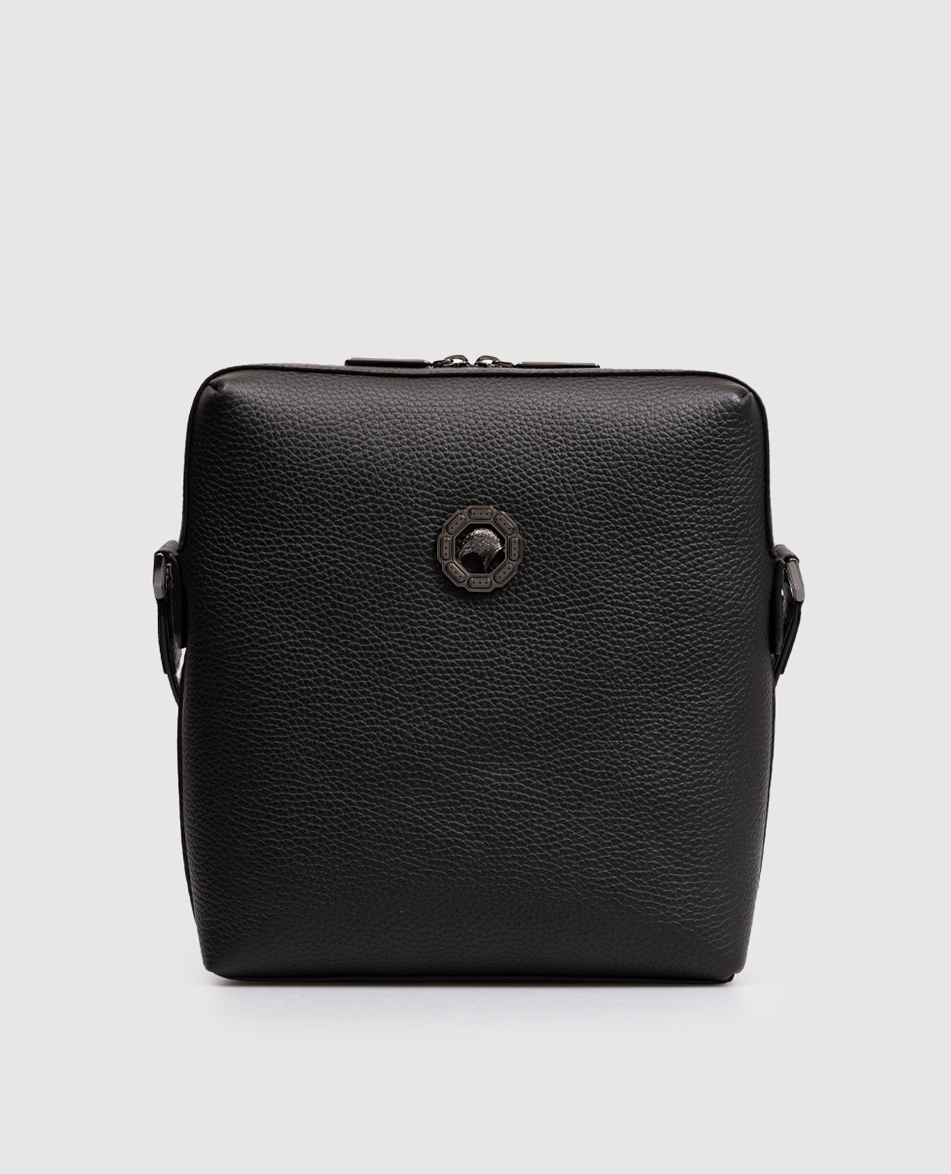 

Black leather bag with metal eagle head emblem Stefano Ricci