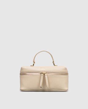 Christian Villa Beige leather cross-body bag with logo print 06454