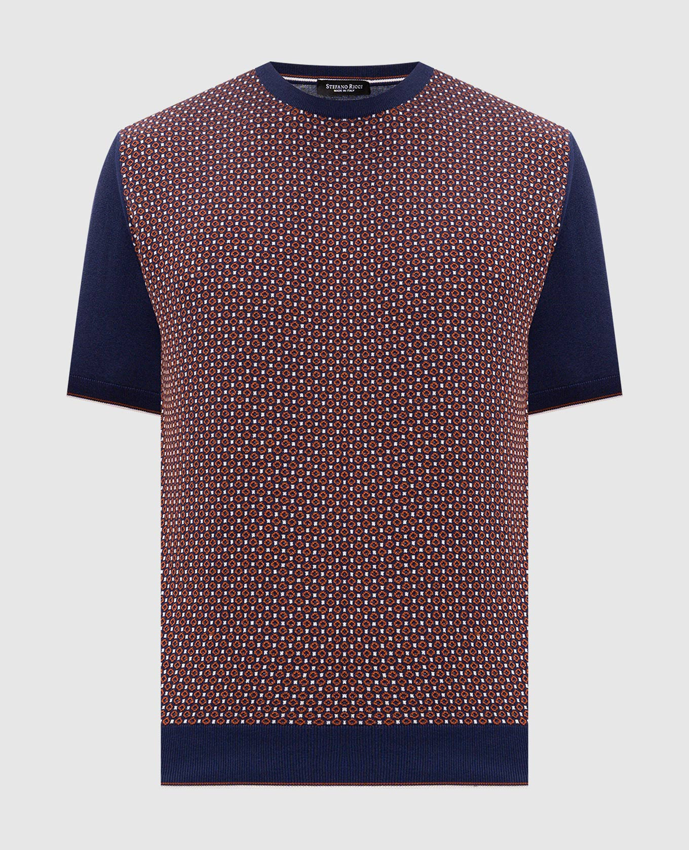 

Blue silk T-shirt with contrast pattern Stefano Ricci