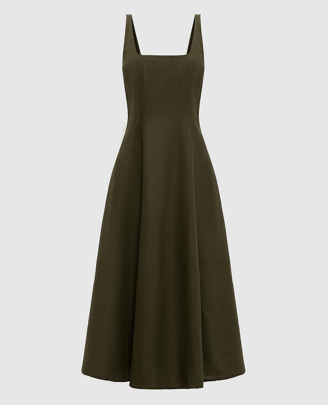 Khaki midi dress with linen